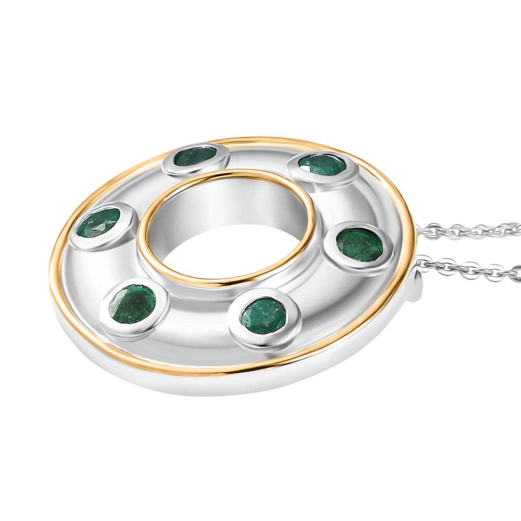 Gemfields AA Kagem Sambischer Smaragd Schmuckset 925 Silber rhodiniert, 925 Silber Rhodiniert und 750 Gelbgold Vermeil ca. 0.66 ct
