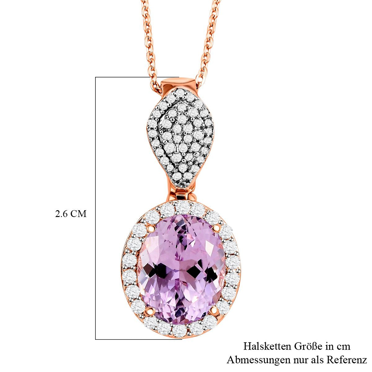 AAA Martha Rocha Kunzit und weißer Zirkon-Anhänger mit Kette, 925 Silber Roségold Vermeil ca. 5,61 ct