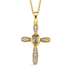 AAA Turkizit und weißer Zirkon Kreuz-Anhänger mit Kette, 925 Silber Gelbgold Vermeil ca. 0,79 ct