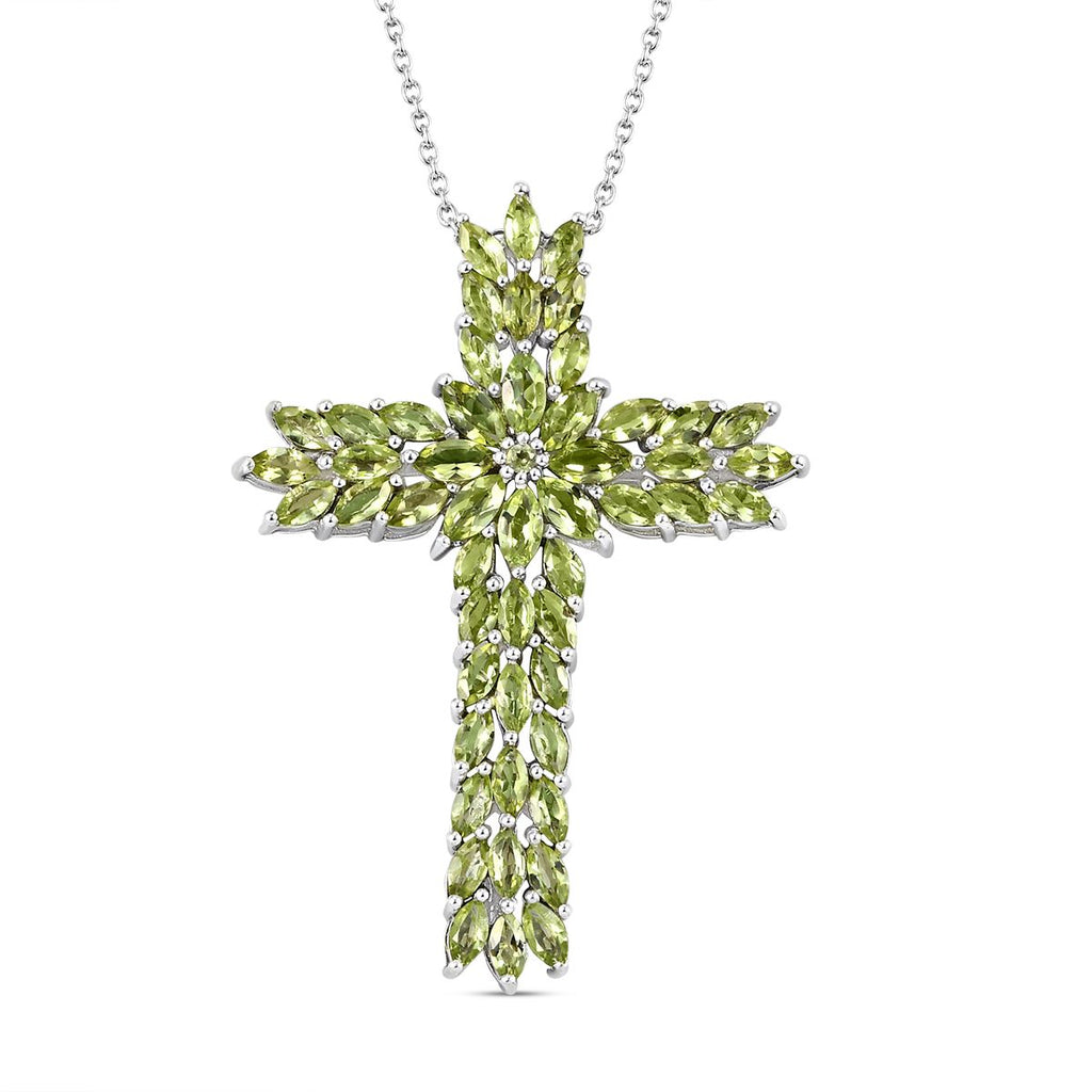 Natürlicher Peridot Kreuz Anhänger mit Kette, ca. 50 cm, 925 Silber platiniert, ca. 9.05 ct