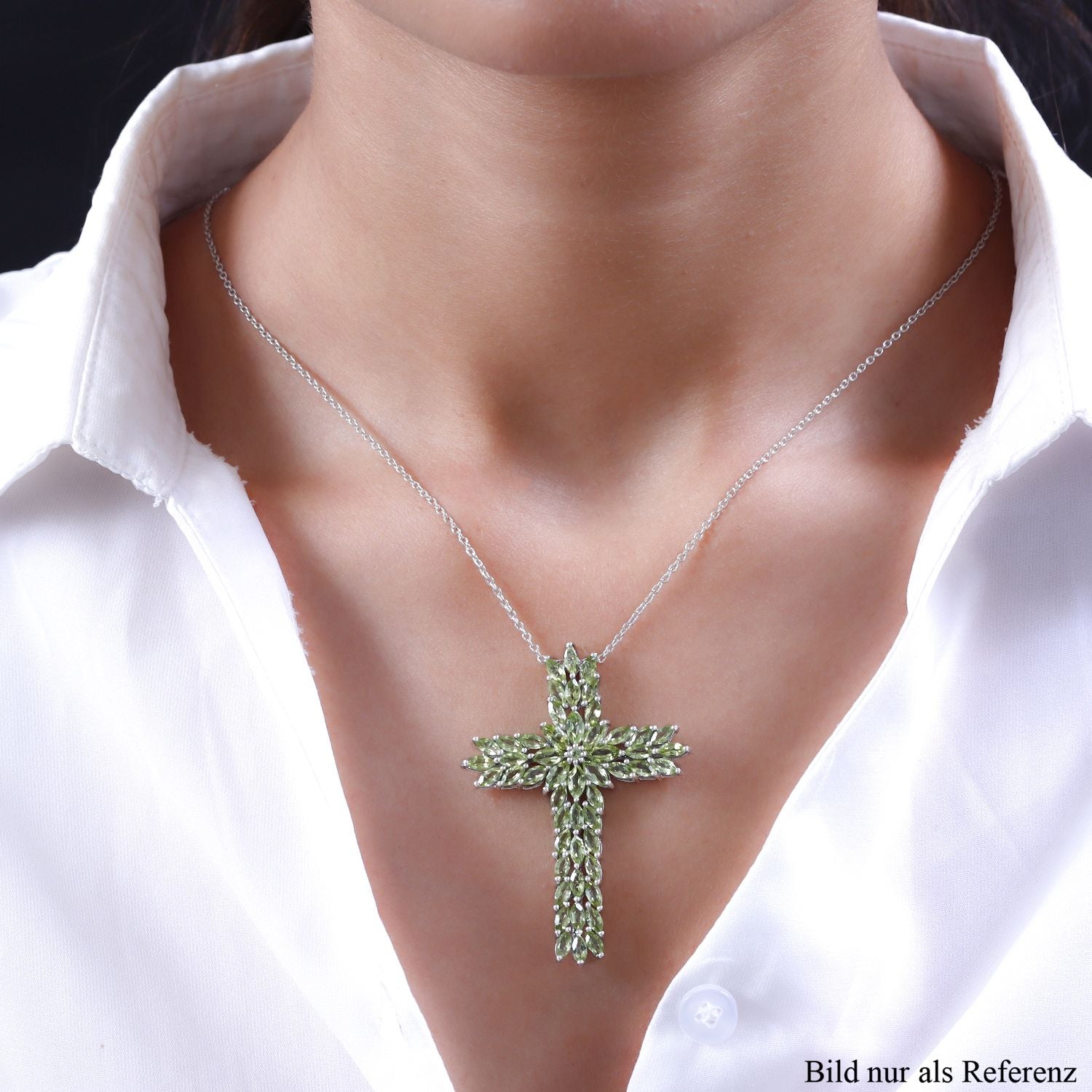 Natürlicher Peridot Kreuz Anhänger mit Kette, ca. 50 cm, 925 Silber platiniert, ca. 9.05 ct