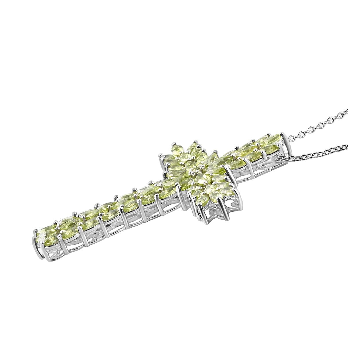 Natürlicher Peridot Kreuz Anhänger mit Kette, ca. 50 cm, 925 Silber platiniert, ca. 9.05 ct