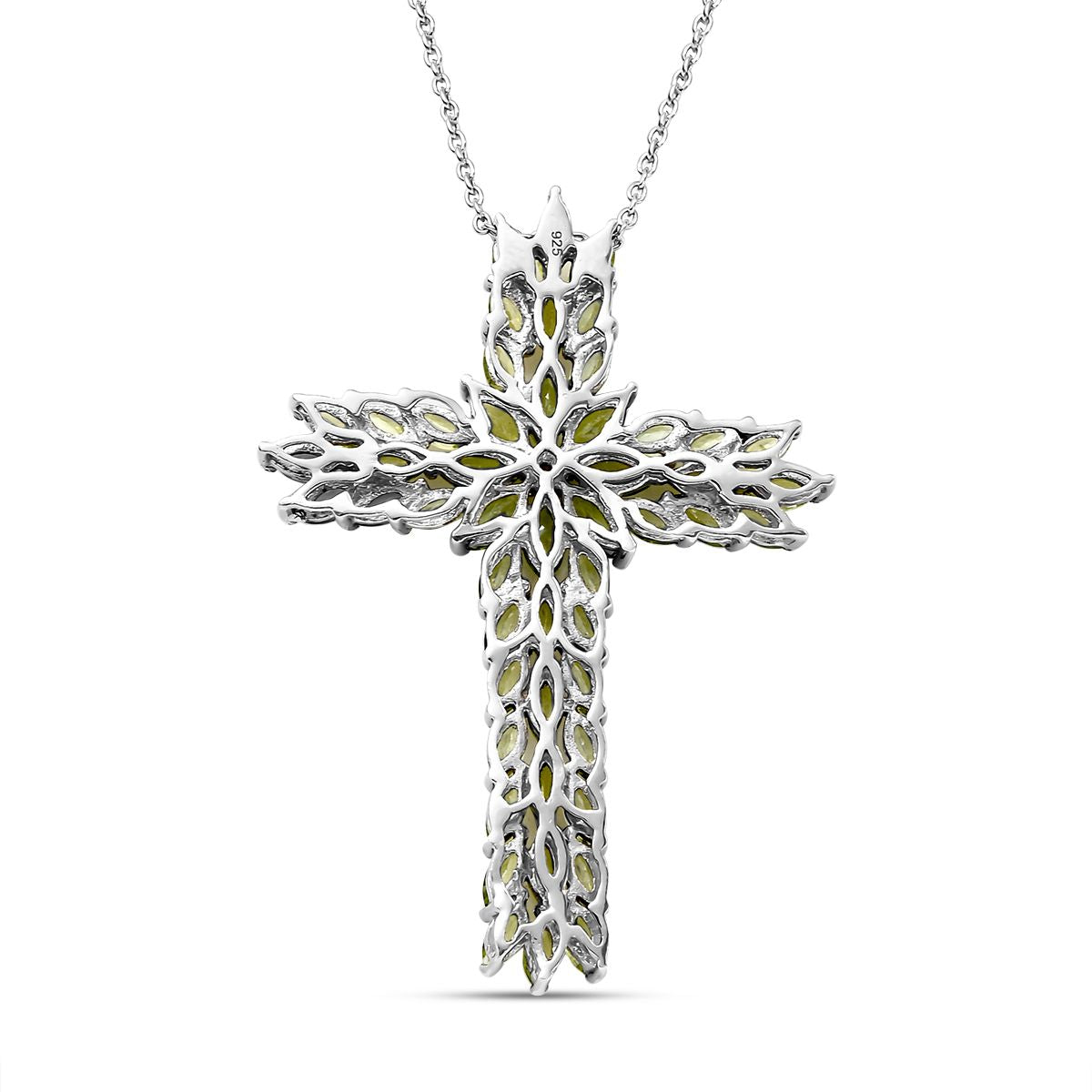 Natürlicher Peridot Kreuz Anhänger mit Kette, ca. 50 cm, 925 Silber platiniert, ca. 9.05 ct