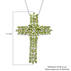 Natürlicher Peridot Kreuz Anhänger mit Kette, ca. 50 cm, 925 Silber platiniert, ca. 9.05 ct