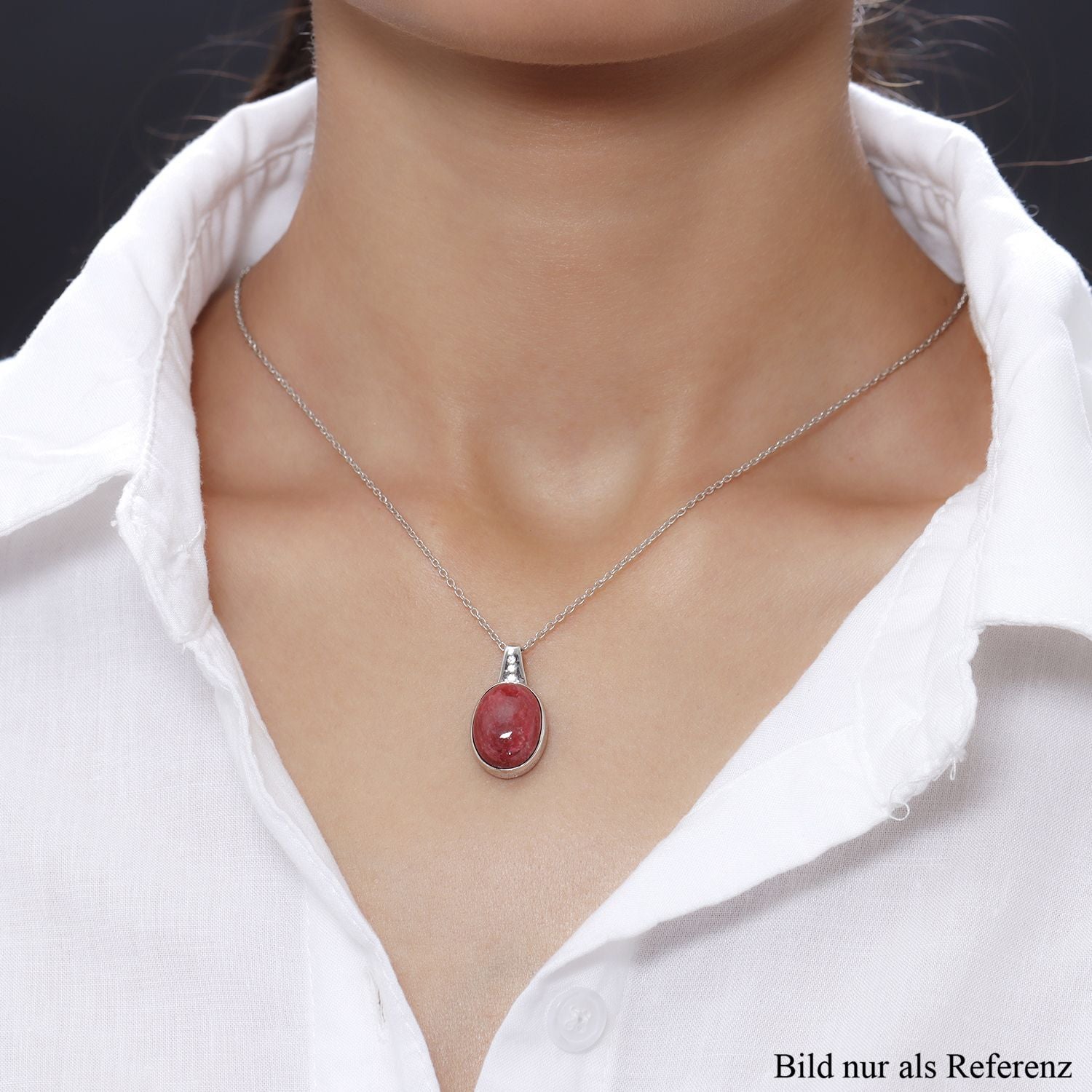 Norwegischer Thulit und weißer Zirkon-Anhänger mit Kette, 925 Silber platiniert ca. 6.97 ct