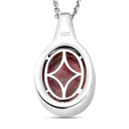 Norwegischer Thulit und weißer Zirkon-Anhänger mit Kette, 925 Silber platiniert ca. 6.97 ct