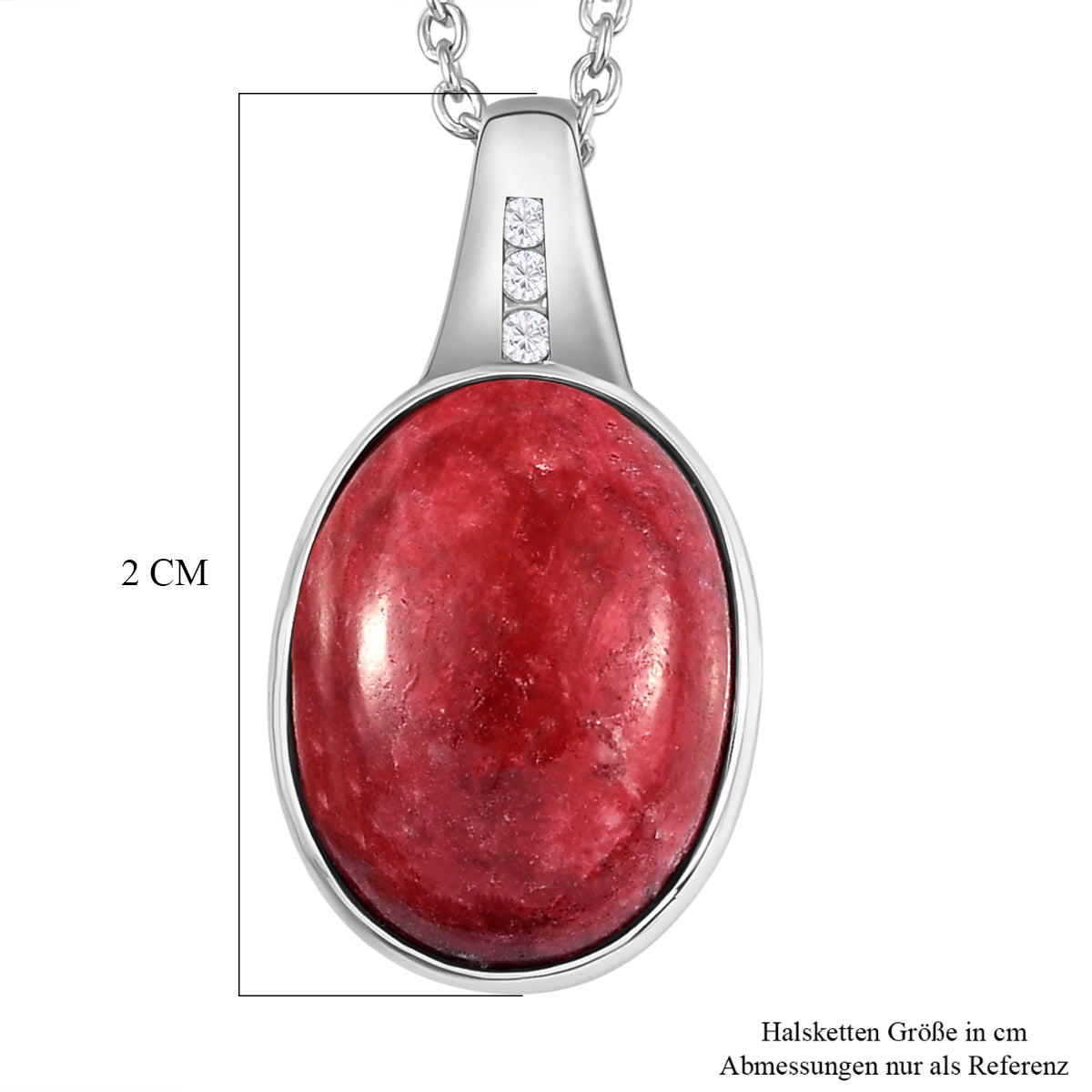 Norwegischer Thulit und weißer Zirkon-Anhänger mit Kette, 925 Silber platiniert ca. 6.97 ct