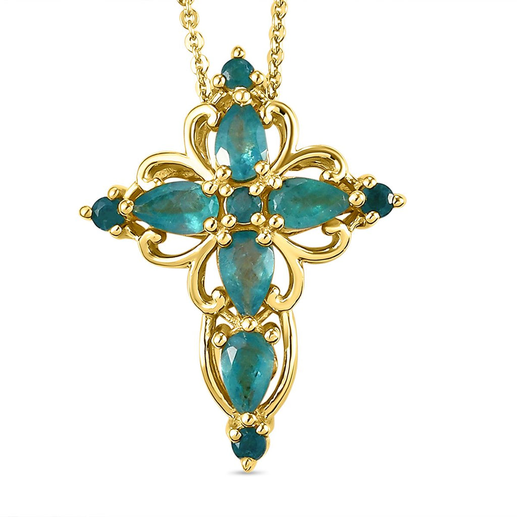 Grandidierit Kreuz-Anhänger mit Kette, 925 Silber vergoldet ca. 1,17 ct