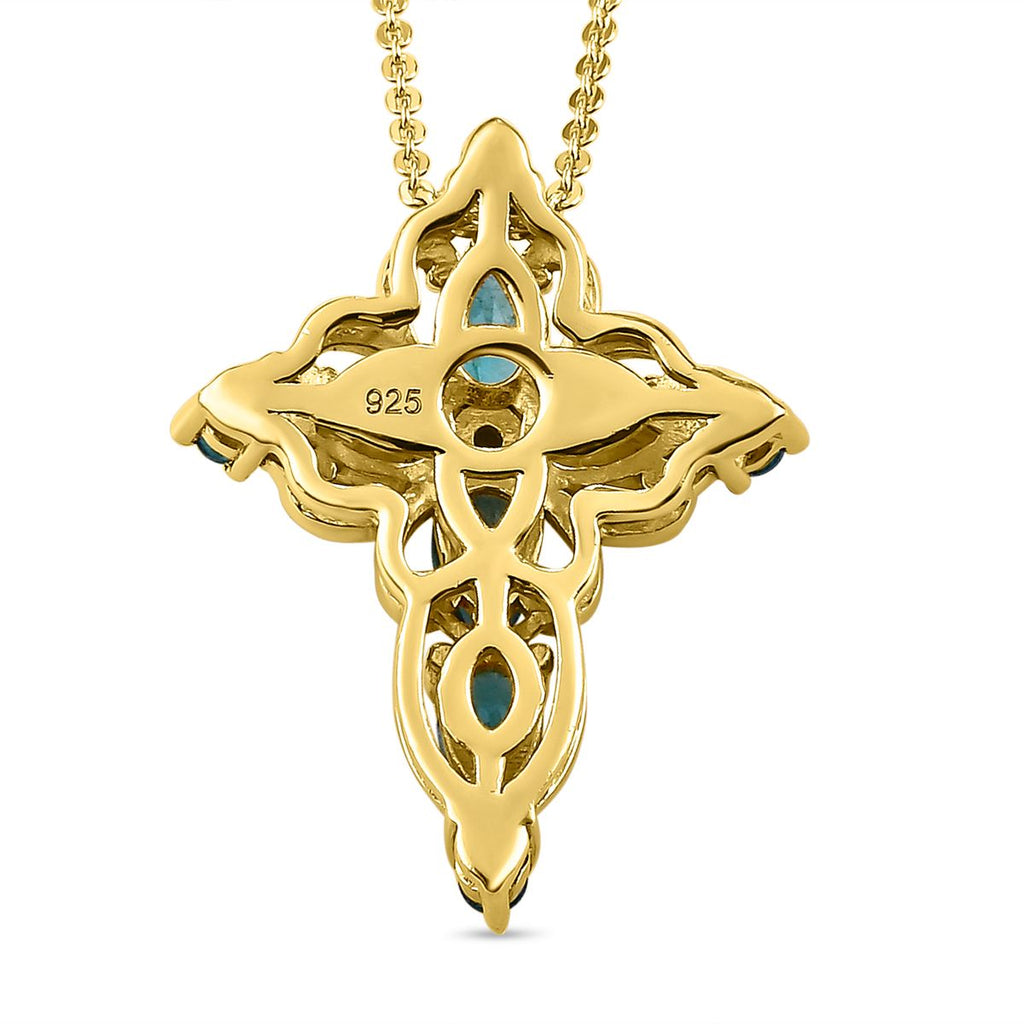 Grandidierit Kreuz-Anhänger mit Kette, 925 Silber vergoldet ca. 1,17 ct