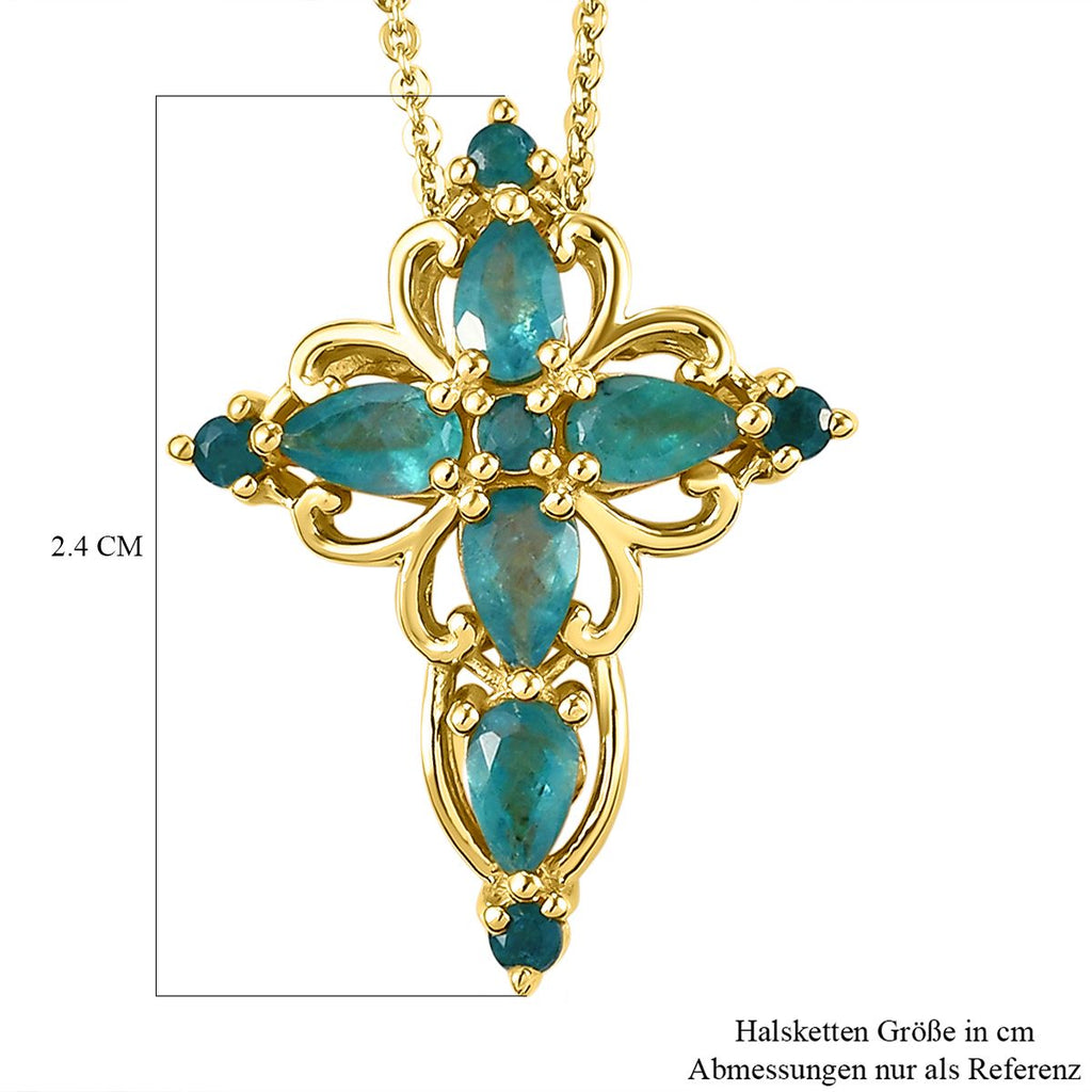 Grandidierit Kreuz-Anhänger mit Kette, 925 Silber vergoldet ca. 1,17 ct