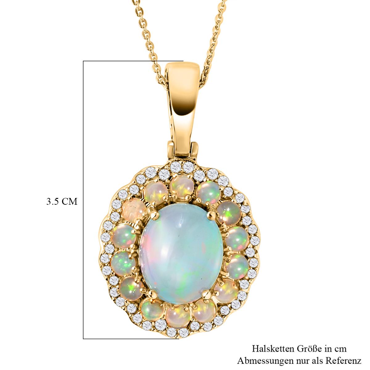 Natürlicher, äthiopischer Welo Opal-Anhänger mit Kette, 925 Silber Gelbgold Vermeil ca. 4.52 ct