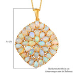Natürlicher, äthiopischer Welo Opal und weißer Zirkon-Anhänger mit Kette, 925 Silber vergoldet ca. 9.01 ct