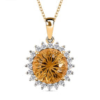 Hanabi Schliff - Citrin und weißer Zirkon-Anhänger mit Kette, 925 Silber Gelbgold Vermeil ca. 7,72 ct