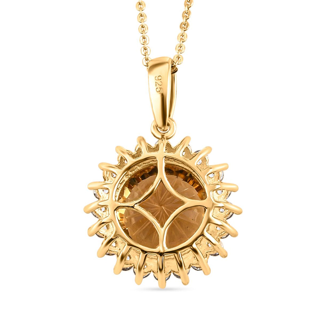 Hanabi Schliff - Citrin und weißer Zirkon-Anhänger mit Kette, 925 Silber Gelbgold Vermeil ca. 7,72 ct