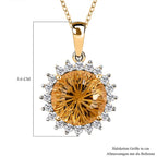 Hanabi Schliff - Citrin und weißer Zirkon-Anhänger mit Kette, 925 Silber Gelbgold Vermeil ca. 7,72 ct