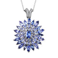 Tansanit und floraler Zirkon-Anhänger mit Kette in Silber, 7,73 ct.
