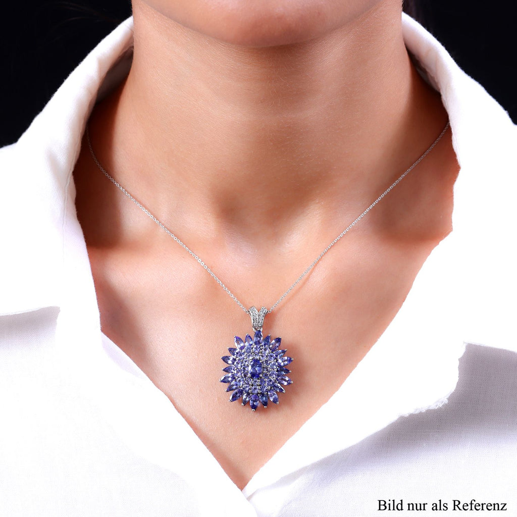 Tansanit-Anhänger mit Kette, 925 Silber platiniert ca. 7.73 ct