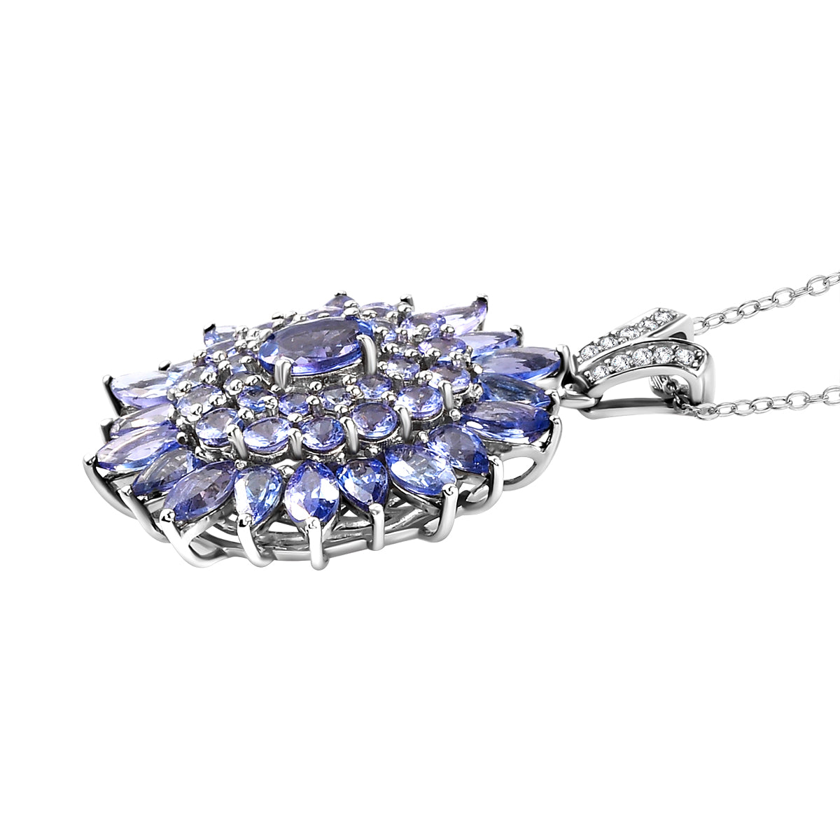 Tansanit-Anhänger mit Kette, 925 Silber platiniert ca. 7.73 ct