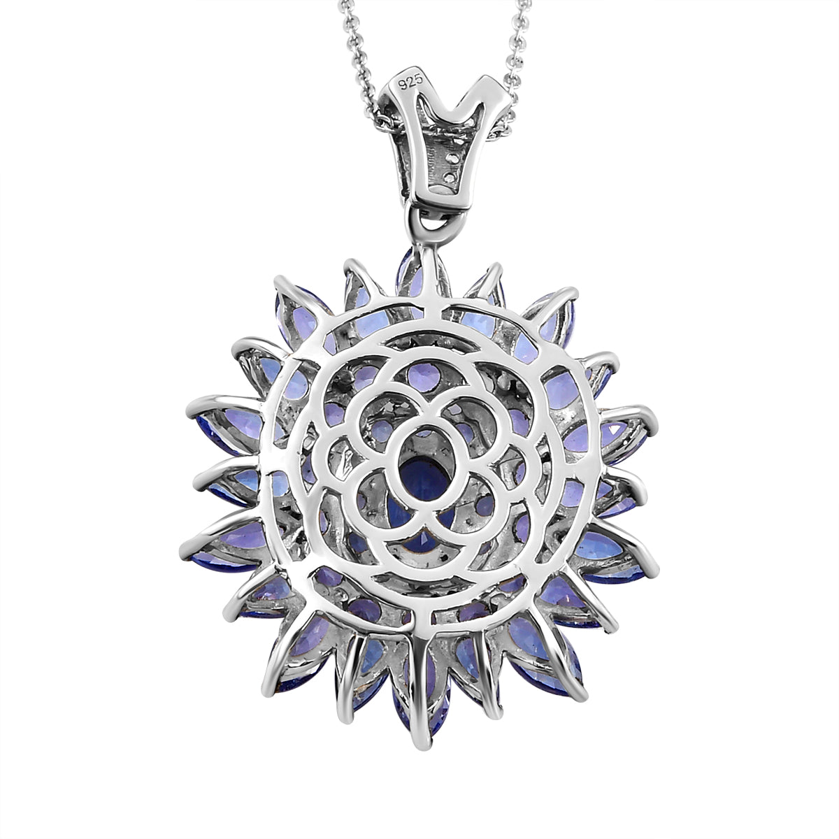 Tansanit-Anhänger mit Kette, 925 Silber platiniert ca. 7.73 ct