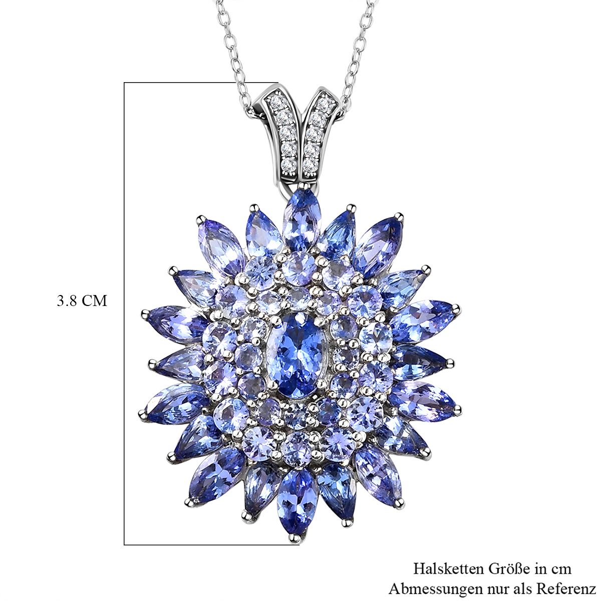 Tansanit-Anhänger mit Kette, 925 Silber platiniert ca. 7.73 ct
