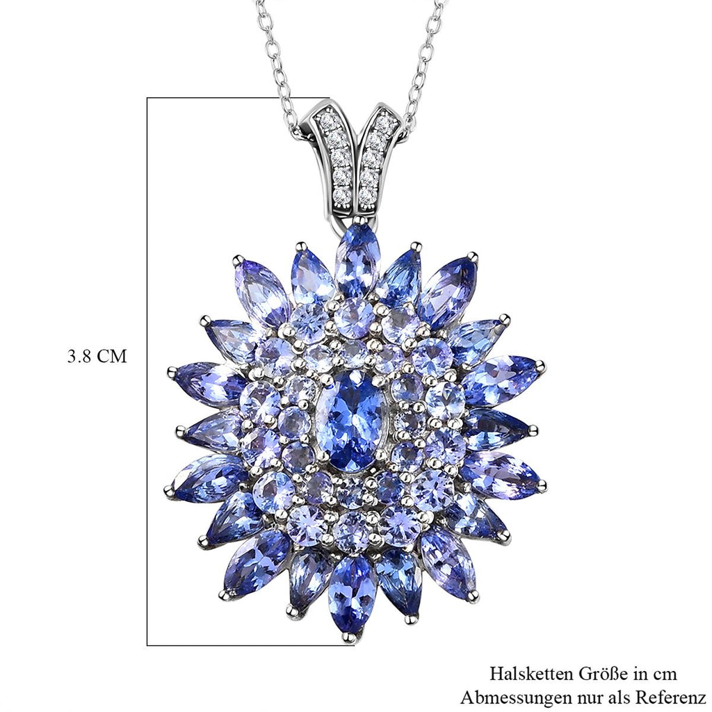 Tansanit-Anhänger mit Kette, 925 Silber platiniert ca. 7.73 ct