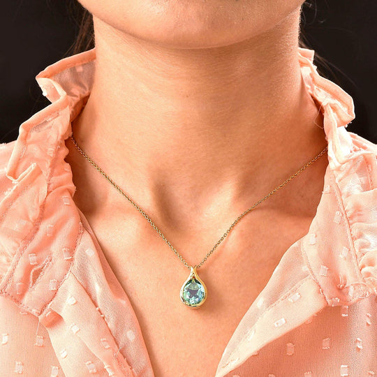 Pfau Triplett Quarz-Anhänger mit Kette, 925 Silber vergoldet ca. 4,67 ct