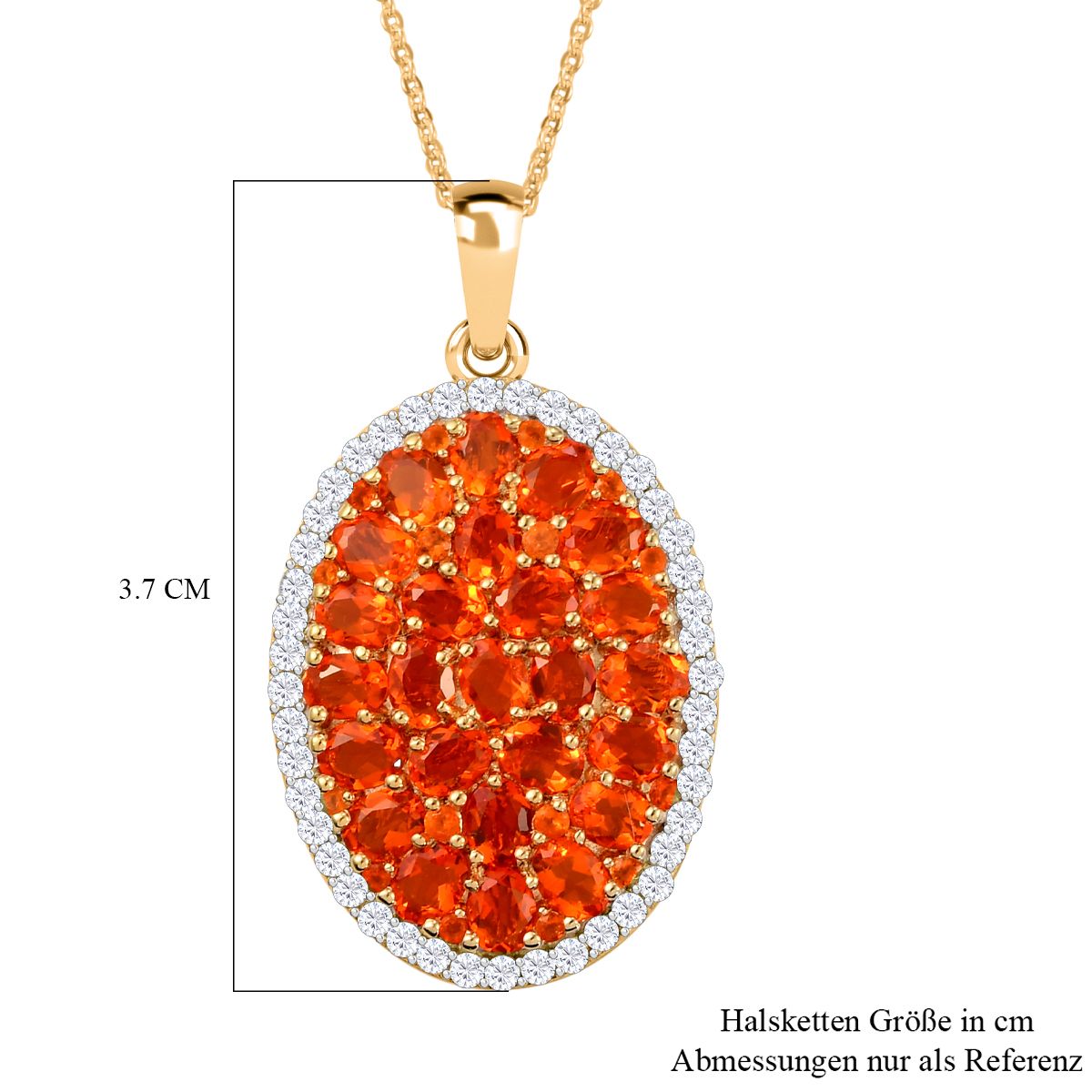Salamanca Feueropal und weißer Zirkon-Anhänger mit Kette, 925 Silber Gelbgold Vermeil ca. 3.92 ct