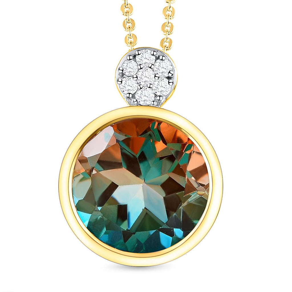 Aqua Terra Costa Quarz Triplett und weißer Zirkon-Anhänger mit Kette, 925 Silber vergoldet ca. 6.79 ct