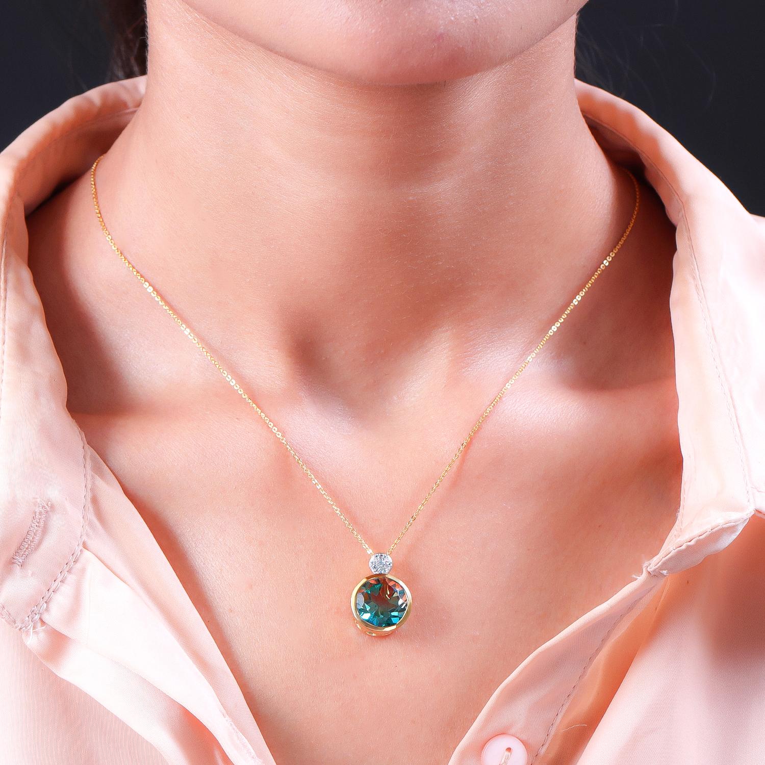 Aqua Terra Costa Quarz Triplett und weißer Zirkon-Anhänger mit Kette, 925 Silber vergoldet ca. 6.79 ct