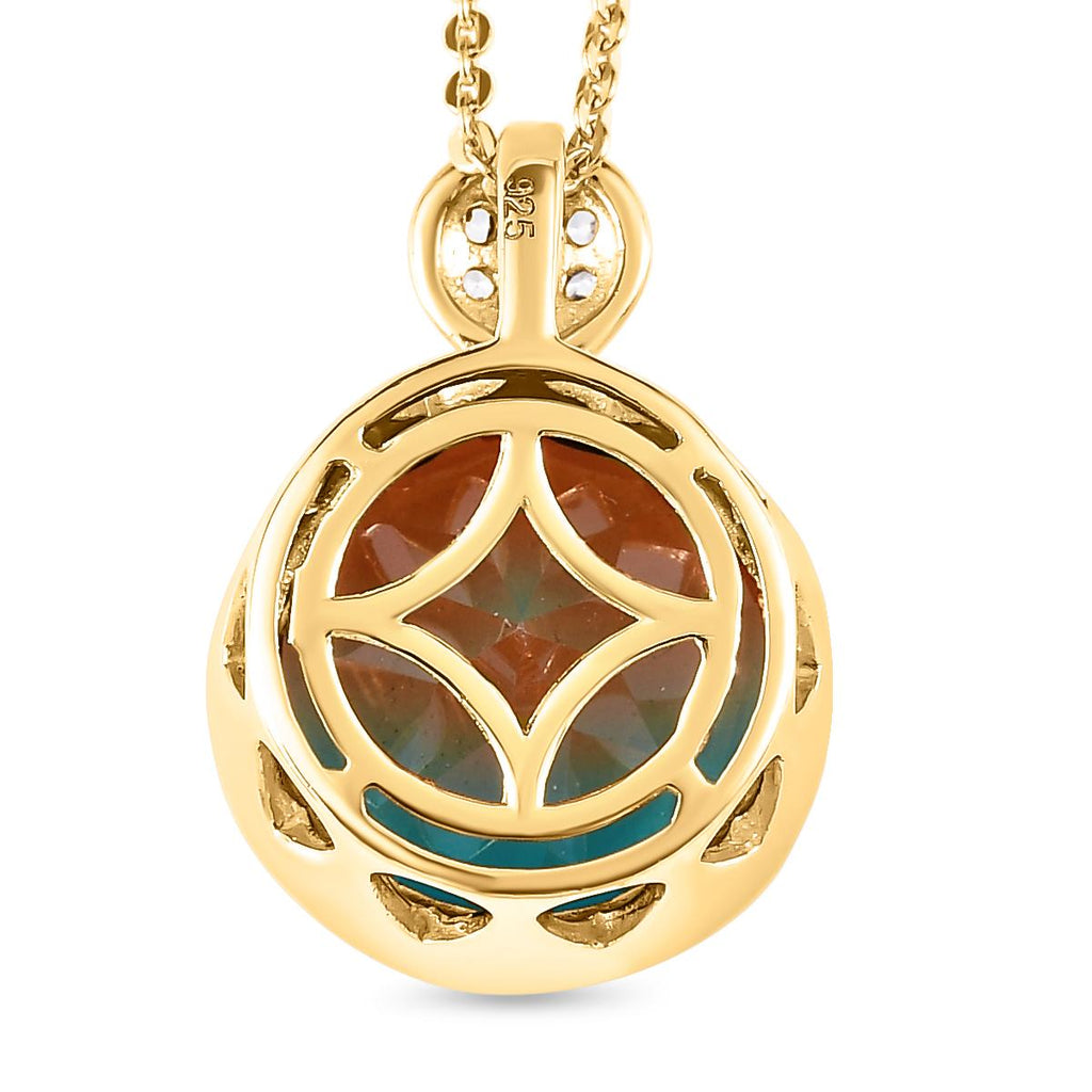 Aqua Terra Costa Quarz Triplett und weißer Zirkon-Anhänger mit Kette, 925 Silber vergoldet ca. 6.79 ct