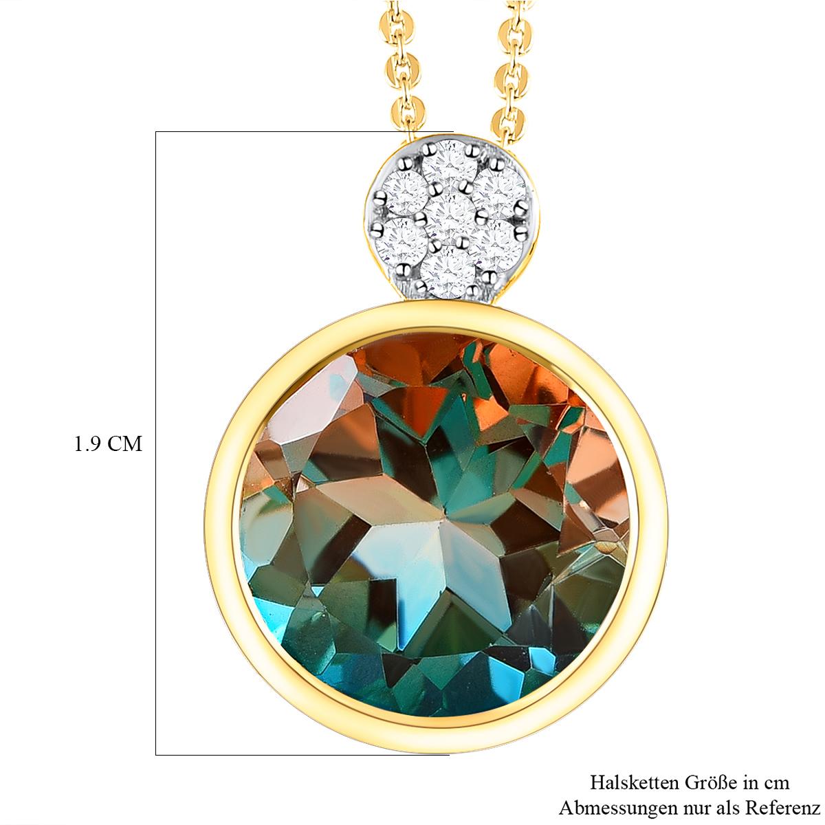 Aqua Terra Costa Quarz Triplett und weißer Zirkon-Anhänger mit Kette, 925 Silber vergoldet ca. 6.79 ct