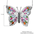 GP Trionfo Kollektion - Mehrfarbiger Edelstein Schmetterlings-Anhänger mit Kette, 925 Silber platiniert ca. 6.10 ct