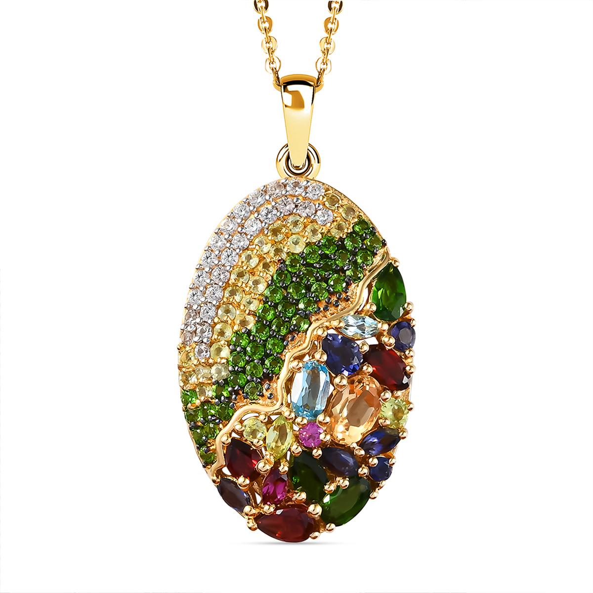 GP Italienische Garten Kollektion -  Mehrfarbiger Edelstein-Anhänger mit Kette, 925 Silber Gelbgold Vermeil ca. 4,46 ct