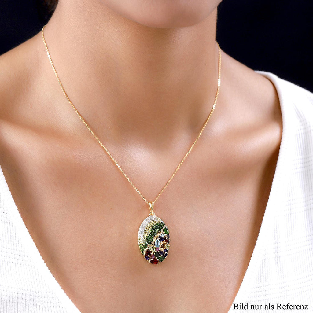 GP Italienische Garten Kollektion -  Mehrfarbiger Edelstein-Anhänger mit Kette, 925 Silber Gelbgold Vermeil ca. 4,46 ct