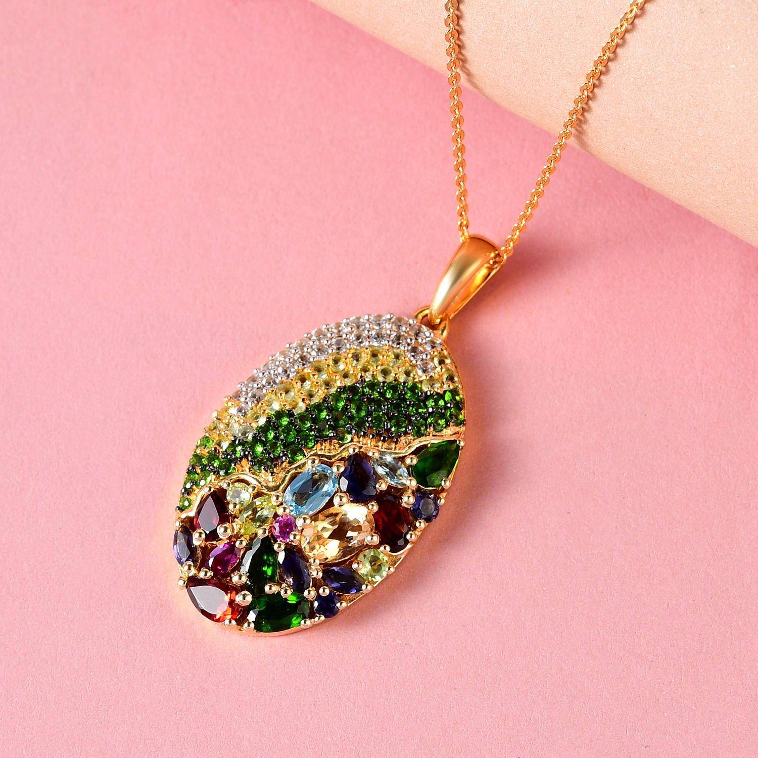 GP Italienische Garten Kollektion -  Mehrfarbiger Edelstein-Anhänger mit Kette, 925 Silber Gelbgold Vermeil ca. 4,46 ct