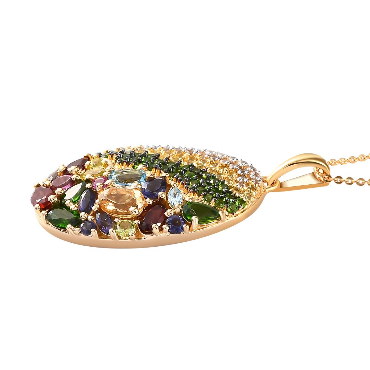 GP Italienische Garten Kollektion -  Mehrfarbiger Edelstein-Anhänger mit Kette, 925 Silber Gelbgold Vermeil ca. 4,46 ct