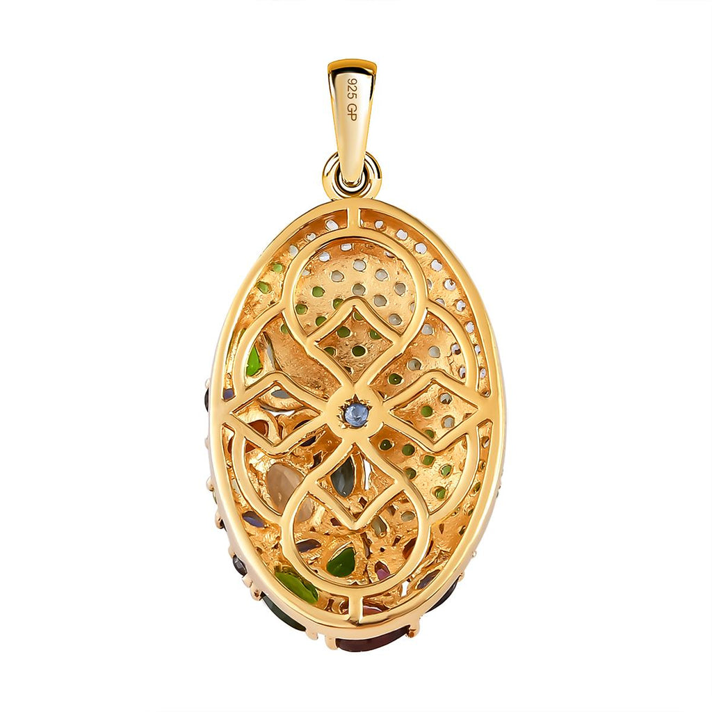 GP Italienische Garten Kollektion -  Mehrfarbiger Edelstein-Anhänger mit Kette, 925 Silber Gelbgold Vermeil ca. 4,46 ct