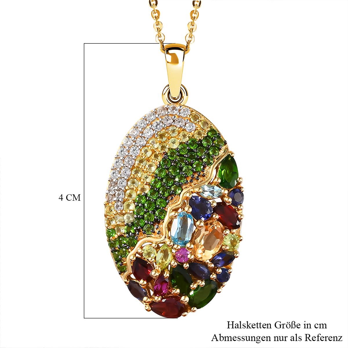 GP Italienische Garten Kollektion -  Mehrfarbiger Edelstein-Anhänger mit Kette, 925 Silber Gelbgold Vermeil ca. 4,46 ct