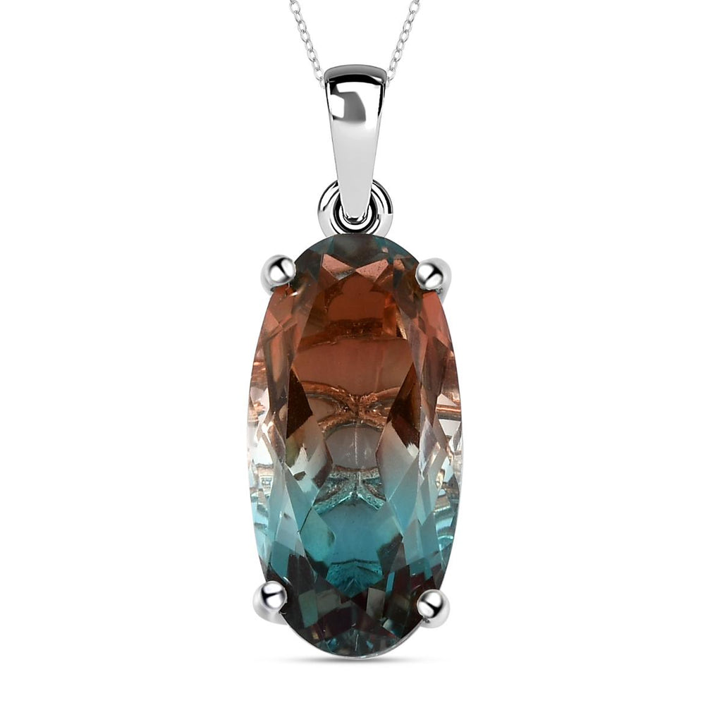 Aqua Terra Costa Quarz Triplett-Anhänger mit Kette, 925 Silber platiniert ca. 10.33 ct