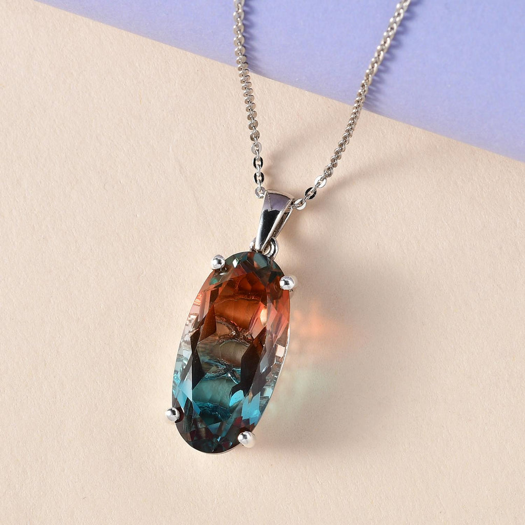 Aqua Terra Costa Quarz Triplett-Anhänger mit Kette, 925 Silber platiniert ca. 10.33 ct