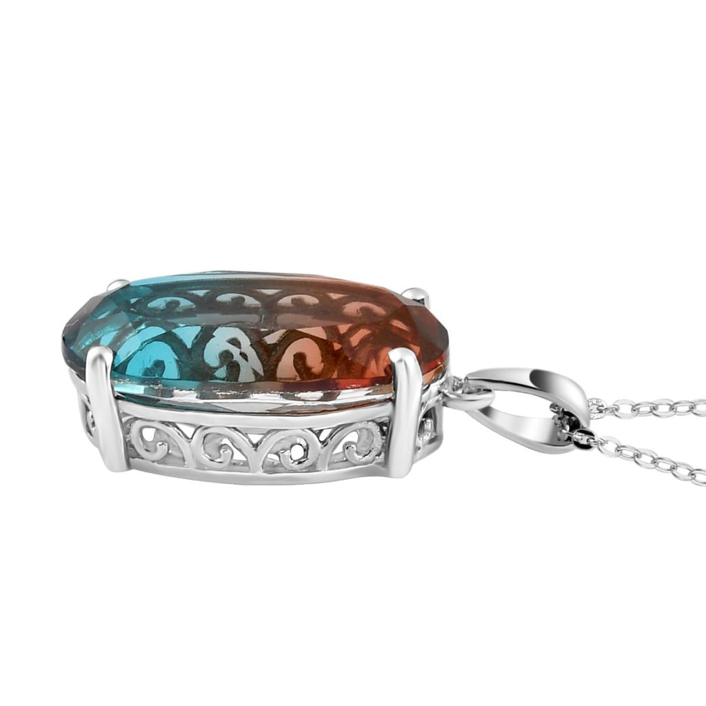 Aqua Terra Costa Quarz Triplett-Anhänger mit Kette, 925 Silber platiniert ca. 10.33 ct
