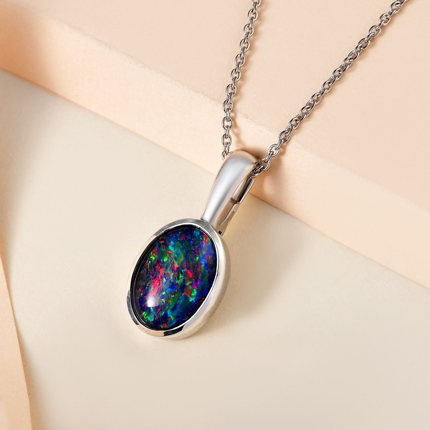 Boulder Opal Triplett-Anhänger mit Kette, 925 Silber platiniert ca. 3,39 ct