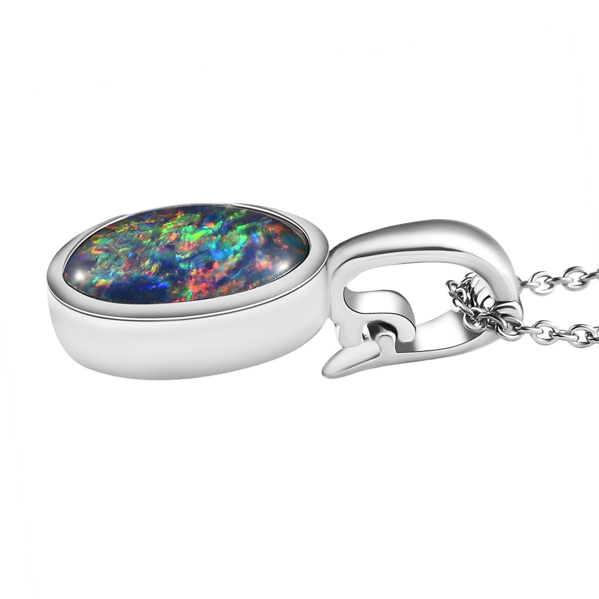 Boulder Opal Triplett-Anhänger mit Kette, 925 Silber platiniert ca. 3,39 ct