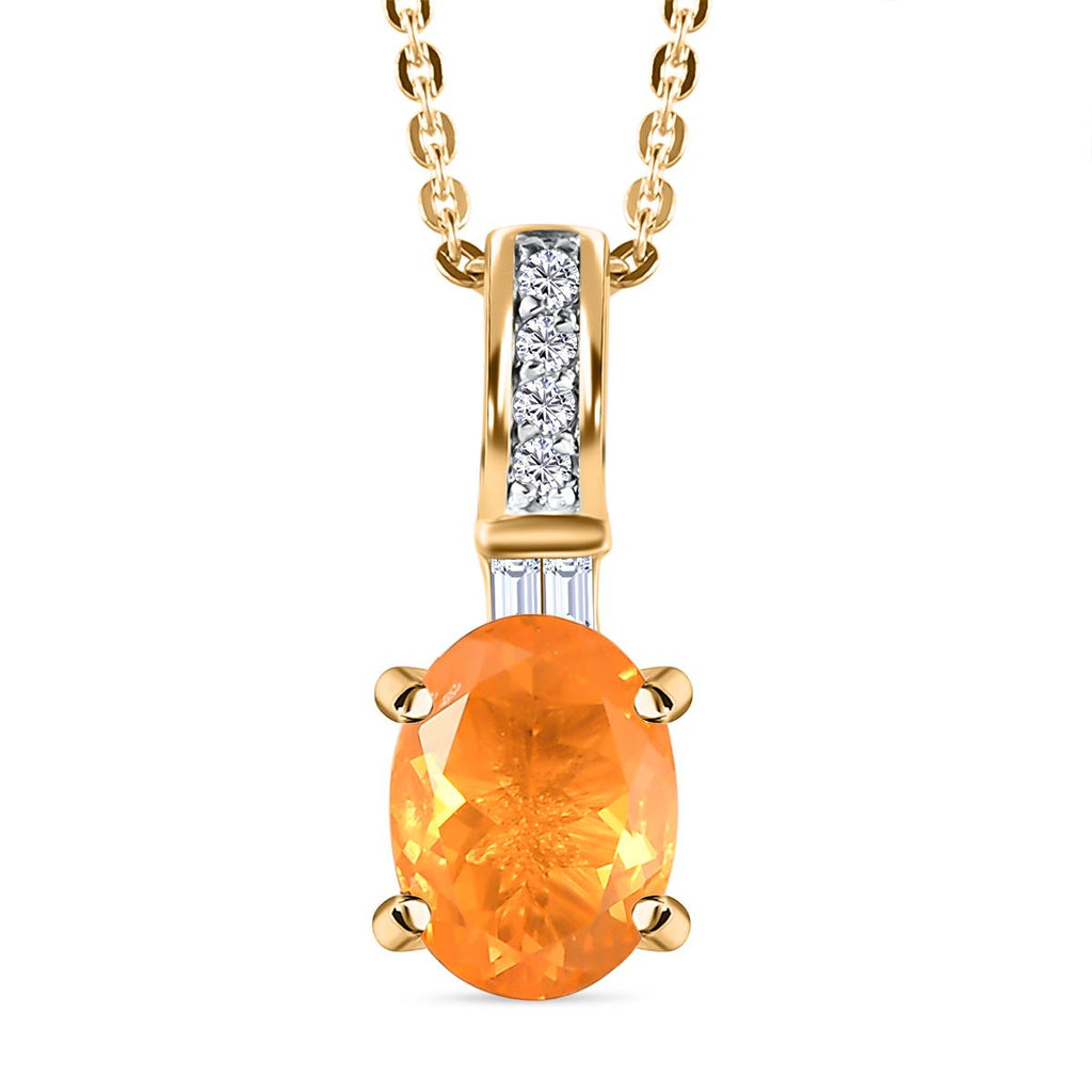 Salamanca Feueropal und weißer Zirkon-Anhänger mit Kette, 925 Silber Gelbgold Vermeil ca. 0,94 ct