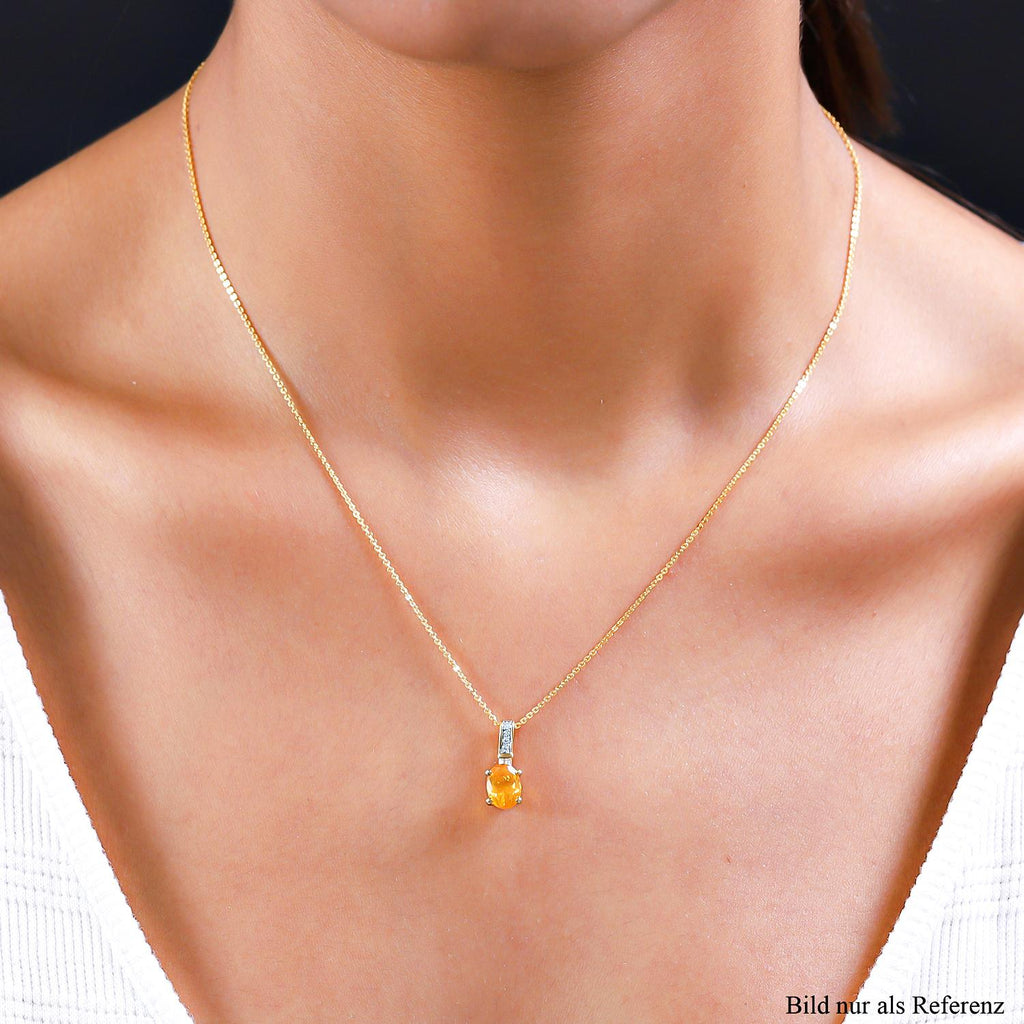 Salamanca Feueropal und weißer Zirkon-Anhänger mit Kette, 925 Silber Gelbgold Vermeil ca. 0,94 ct