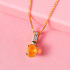 Salamanca Feueropal und weißer Zirkon-Anhänger mit Kette, 925 Silber Gelbgold Vermeil ca. 0,94 ct