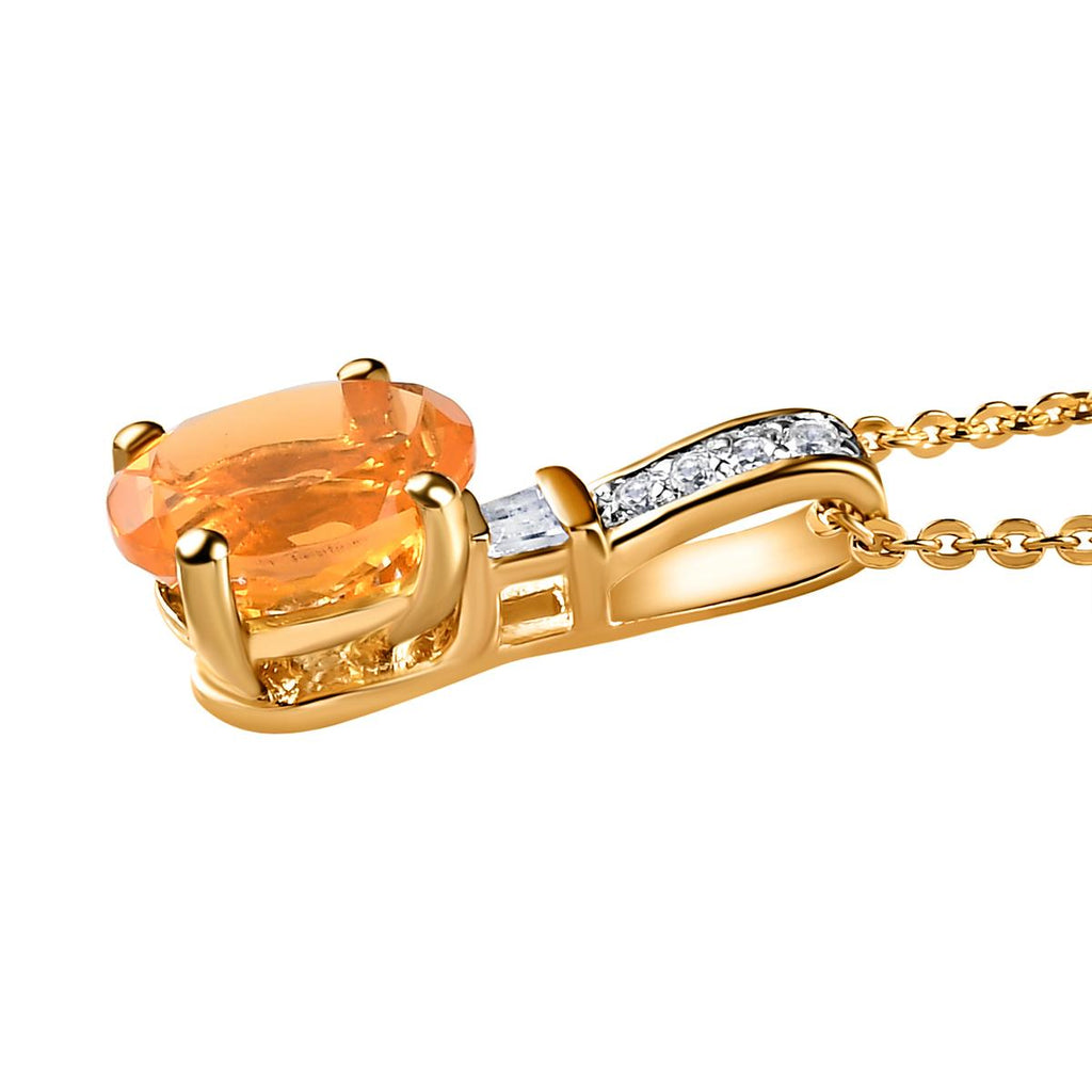 Salamanca Feueropal und weißer Zirkon-Anhänger mit Kette, 925 Silber Gelbgold Vermeil ca. 0,94 ct