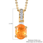 Salamanca Feueropal und weißer Zirkon-Anhänger mit Kette, 925 Silber Gelbgold Vermeil ca. 0,94 ct