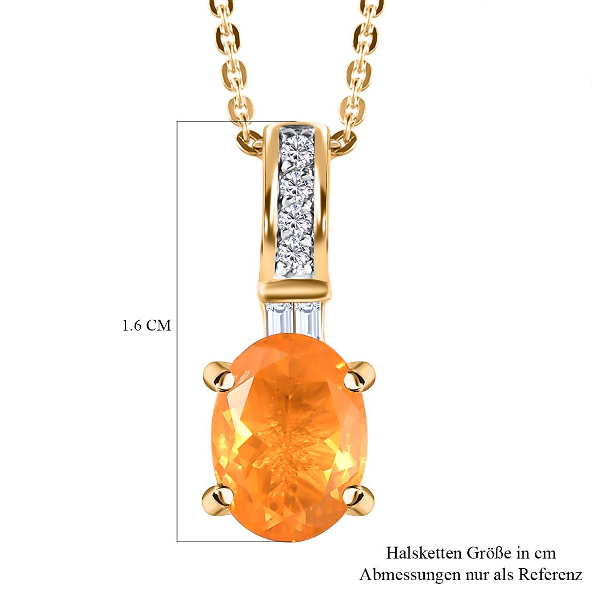 Salamanca Feueropal und weißer Zirkon-Anhänger mit Kette, 925 Silber Gelbgold Vermeil ca. 0,94 ct