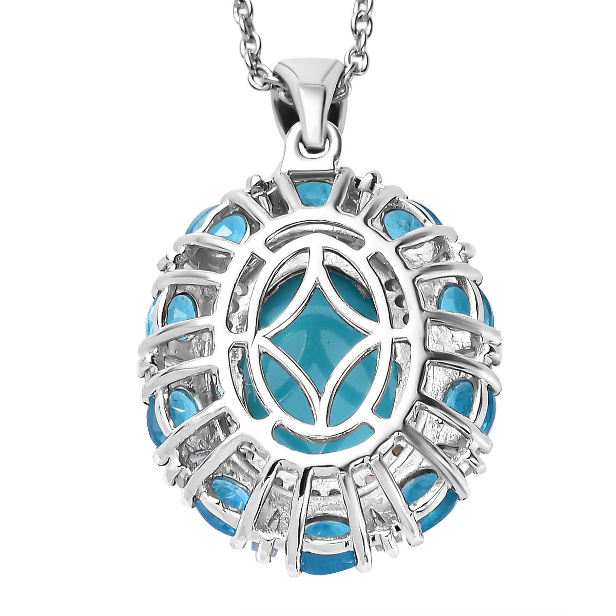 Amerikanischer, natürlicher Sleeping Beauty Türkis und Neon Apatit Anhänger mit Kette, 925 Silber platiniert ca. 8.20 ct